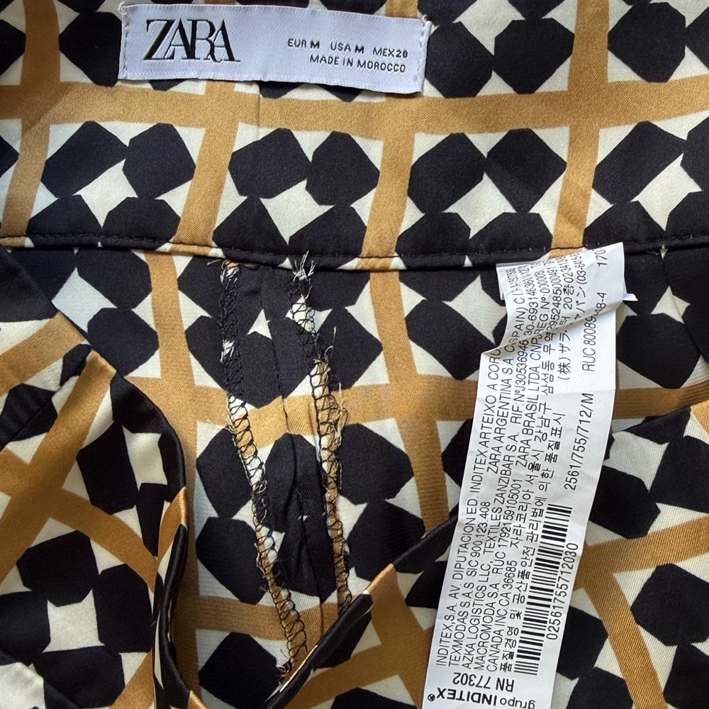 ZARA Printed Wide Leg Pants Geometric Camel & Black Side Zip Size M Boho - Picture 9 of 15